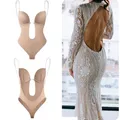 Bodysuit Shapewear Deep V-Neck Body Shaper Backless U Plunge Thong Shaper Waist Trainer Women Clear