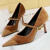 BIGTREE Schuhe Neue Schnalle Design Frauen Pumpen Spitze Schuhe High Heels Wildleder Stilettos Heels 7 cm 10 cm Damen Schuhe große Größe 43