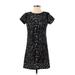 Ann Taylor LOFT Casual Dress - A-Line High Neck Short sleeves: Black Print Dresses - Women's Size 00