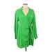 H&M Casual Dress - Mini Plunge Long sleeves: Green Print Dresses - Women's Size Medium