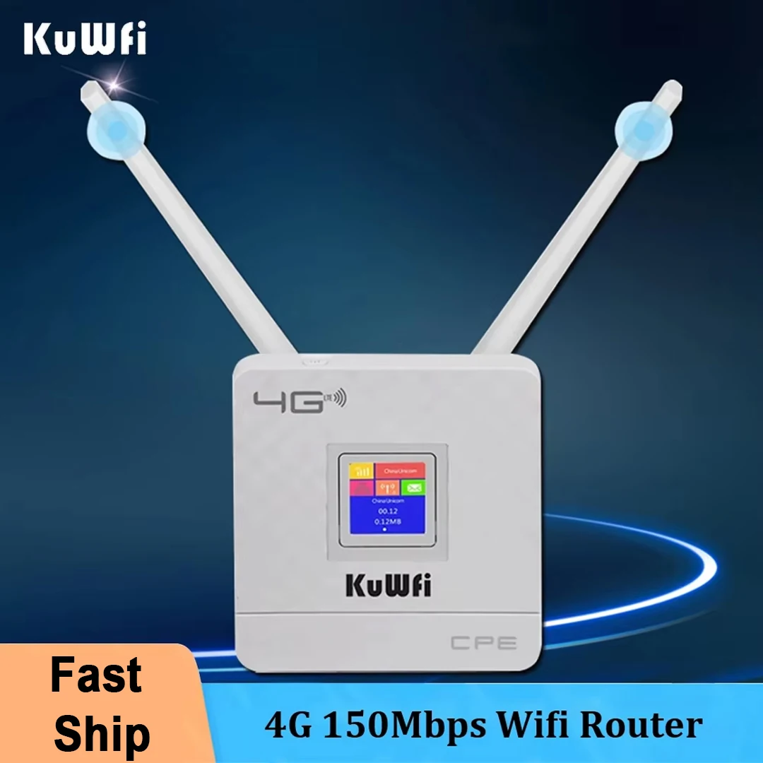 KuWfi 4G LTE CPE Router 300Mbps Wireless Router Dual Externe Antennen 4G Wifi Modem mit RJ45 Port und Sim Karte Slot Für Zuhause Image