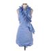 New York & Company Cocktail Dress - Wrap High Neck Sleeveless: Blue Print Dresses - Women's Size Large