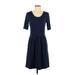 Lands' End Casual Dress - Fit & Flare: Blue Solid Dresses - Women's Size X-Small