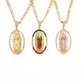 Collier Vierge Marie plaqué or Figaro pendentif Vierge de Guadalupe amulette bijoux religieux 24