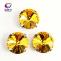 Strass à griffes en cristal fond rond en argent jaune doré verre AAA dos plat couture sur