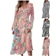 Robe à imprimé floral à manches longues et col en V pour femmes robes de vacances mode