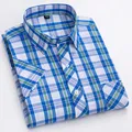 Chemise à carreaux à manches courtes pour hommes 100% pur coton chemises à carreaux cool affaires