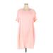 Shein Casual Dress - Shift Scoop Neck Short sleeves: Pink Solid Dresses - Women's Size 2X