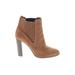 Nine West Ankle Boots: Chelsea Boots Chunky Heel Bohemian Brown Solid Shoes - Women's Size 11 - Almond Toe