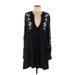 Free People Casual Dress - Mini V Neck Long sleeves: Black Print Dresses - Women's Size Medium