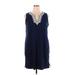 Lands' End Casual Dress - Shift V-Neck Sleeveless: Blue Print Dresses - Women's Size X-Large