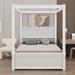 Red Barrel Studio® Wood Canopy Bed w/ Four Drawers, Full Size Canopy Platform Bed w/ Support Slats .No Box Spring Needed in White | Wayfair