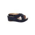 J.Crew Wedges: Slip On Platform Casual Blue Print Shoes - Women's Size 6 1/2 - Open Toe