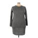 Brave Soul Casual Dress - Sweater Dress Crew Neck 3/4 sleeves: Gray Print Dresses - Women's Size 24