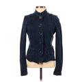 White House Black Market Denim Jacket: Below Hip Blue Solid Jackets & Outerwear - Women's Size 0