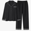 Men's Loungewear Pajama Set Pajama Top and Pant 1 set Letter Stylish Casual Comfort Home Daily Bed Polyester Comfort Lapel Long Sleeve Fall Spring Black Blue