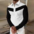 Men's Polo Shirt Quarter Zip Polo Outdoor Street Turndown Quarter Zip Long Sleeve Fashion Streetwear Color Block Striped Zipper Quarter Zip Summer Spring Regular Fit Black-White Black White Polo Shirt