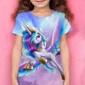 Girls' 3D Galaxy Unicorn T shirt Short Sleeve 3D Print Summer Active Polyester Kids 4-12 Years Outdoor Daily Regular Fit