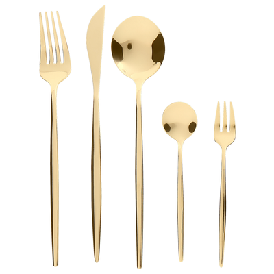 Besteck Set Gold Edelstahl 30 teilig für 6 Personen Messer Löffel Gabel Teelöffel Kuchengabel Modernes Design