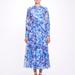 Marchesa Notte Abstract Floral Printed Chiffon Maxi Dress - Blue - 4