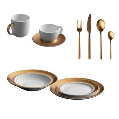 BergHOFF Gem 40 Piece Dinnerware & Flatware Set - White & Gold