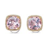Haus of Brilliance 18K Rose & White Gold 9/10 Cttw Round Diamond And 15mm Cushion Rose De France Pink Amethyst Gemstone Clip On Stud Earring - G-H Color, SI1-SI2 Clarity - Pink