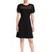 Shani Fit And Flare Floral Applique Sleeve Dress - Black - 2