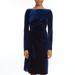 Badgley Mischka Stretch Velvet Side Drape Dress - Blue