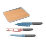 BergHOFF BergHOFF Leo 4PC Stainless Steel Knife Set with 16" Bamboo Cutting Board