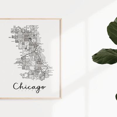 Art By Aleisha Chicago Neighborhood Map Print - 8" X 10"