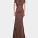 La Femme Elegant Long Jersey Dress With Short Sleeves - Brown - 4