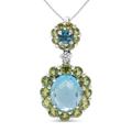 Haus of Brilliance 18K White Gold 0.05 Cttw Round Diamond And Blue Topaz And Green Peridot Gemstone Halo Drop 18" Pendant Necklace - F-G Color, VS1-VS2 Clarity - White