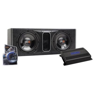 PowerBass 10" Dual Vented Subwoofers With Amp And Wiring Kit