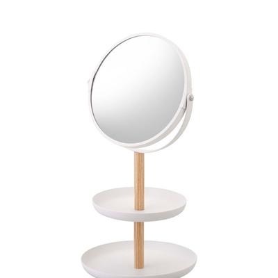 Yamazaki Home Two-Tier Jewelry Tray With Mirror - Steel + Wood - White