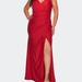 La Femme Sequin Plus Size Dress with Off the Shoulder Detail - Red - 16W