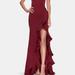 La Femme Ruffle Prom Dress With Scoop Neck and Lace Up Back - Red - 0