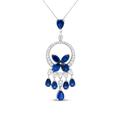 Haus of Brilliance 18K White Gold 1.00 Cttw Diamond And Blue Sapphire Openwork Chandelier Cascade 18" Pendant Necklace - F-G Color, SI Clarity - White