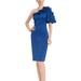 Badgley Mischka One-Shoulder 3D Floral Cocktail Dress - Blue