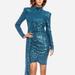 ONE33 SOCIAL The Diana | Peacock Sequin Faux Wrap Cocktail Dress - Blue - 0