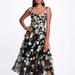 Marchesa Notte Embroidered Floral Tea Length Gown - Black - Black - 12