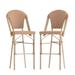 Merrick Lane Celia Set Of Two Indoor/Outdoor Stacking French Bistro Bar Stools With Patterned Seats And Backs And Light Natural Metal Frames - Brown