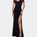 La Femme Off the Shoulder Fully Ruched Floor Length Gown - Black - 0