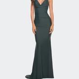La Femme Luxe Simple Jersey Gown With Draped Neckline - Green - 10