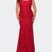 La Femme Stretch Lace Plus Size Gown with Beading - Red - 16W