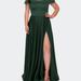 La Femme Off The Shoulder Plus Size Dress With Leg Slit - Green - 12W