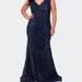 La Femme Faux Wrap Bodice Sequin Plus Size Gown - Blue - 22W