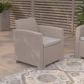 Merrick Lane Malmok Outdoor Furniture Resin Chair Light Gray Faux Rattan Wicker Pattern Patio Chair With All-Weather Beige Cushion - Grey