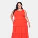 White Mark Plus Size Scoop Neck Tiered Midi Dress - Red - 2X