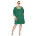 White Mark Women's Plus Size Criss Cross Neckline Swing Midi Dress - Green - 1X