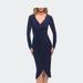 La Femme Long Sleeve Knee Length Dress with Wrap Style Skirt - Blue - 2